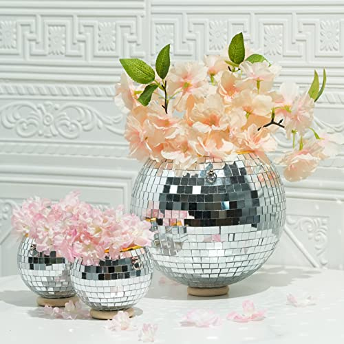 Discokugel-Pflanzgefäße, 20.3 cm + 10.2 cm, Boho-Dekor, Blumentöpfe für Innen- und Außenbereich, hängende Spiegelkugel in Haus, Zimmer, Geschenk mit extra langer drehbarer Hakenkette, 3 Kugeln Set