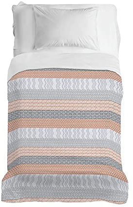 PENSIERI DELICATI Telo Copriletto 170 x 280 cm, Singolo 100% Cotone Pique, Ideale Come Arredo, Coperta Salva Letto 1 Piazza, Fantasia Azteco Arancio, 100% Made in Italy