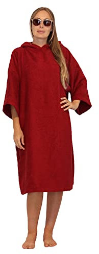 ALLEN & MATE 100% BAUMWOLLE Kapuzenhandtuch-Poncho für Erwachsene – schnelltrocknender Umkleidemantel für Männer und Frauen zum Schwimmen, Surfen, Strand, Baden (L-XL, Weinrot)