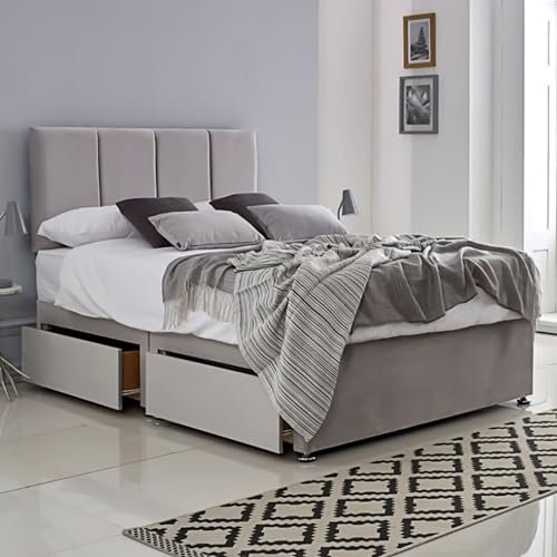 ComfoRest - Luxurious 4FT6 Double Bed with Mattress & 2 Drawers | Durable Set for Cosy Spaces | Stylish Frame for Daily Use | Comfortable Option for Restful Nights (Silver Plush)