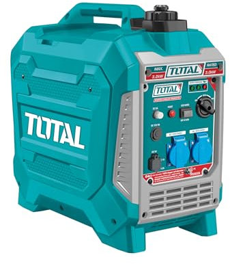 TOTAL - Generador Eléctrico a Gasolina - Insonorizado Inverter 3.3kW - Salidas USB y Toma 250V - Bajo Nivel Sonoro 64dB - Portátil 25kg, Verde, 55l x 55an cm, Plástico