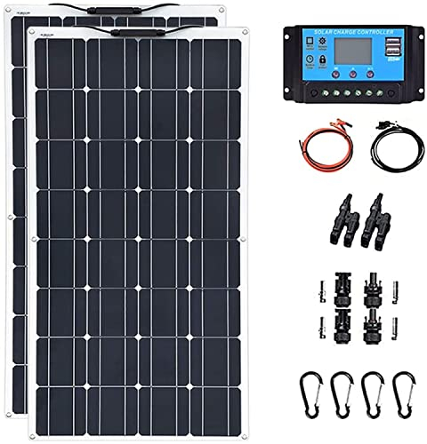BAISHIFA 600W 1200W 1800W Panneaux Solaires Flexibles Kit de Système Solaire Module de Cellules Monocristallines 12v/24v/40A pour Chargeur de Batterie Hors Réseau RV Bateau Caravane Cabine,2x300W