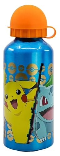 Gourde, bouteille en aluminium pour enfants, 400 ml, avec bec rétractable, pour l’école et le sport (Pokémon)