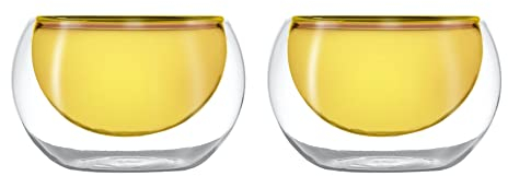 WD LIFESTYLE Set di 2 tazze a doppia parete in vetro borosilicato Capacità: 180 ml Colore parete interna: giallo