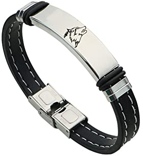 Wolf Schmuck - Cool Wikinger Wolfskopf Silikon Armband, Inspiriert Fenrir Wolves Geist Symbol Armreif für Wölfe Fans Schmuck für Damen Herren, 8,26 Zoll,Silber