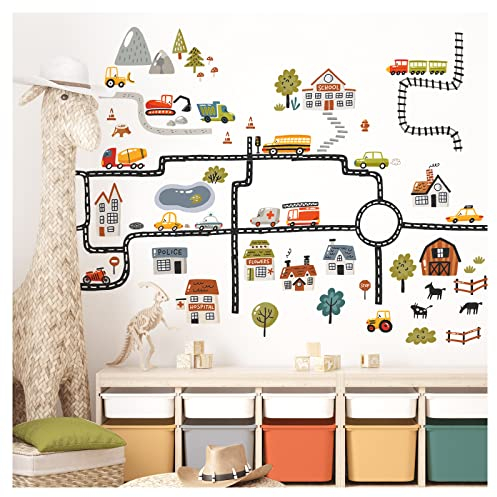 Little Deco Wandsticker Straßen Auto Wandtattoo Babyzimmer Fahrzeuge Transporte Bagger Kinderzimmer Wandaufkleber Wanddeko DL911-3