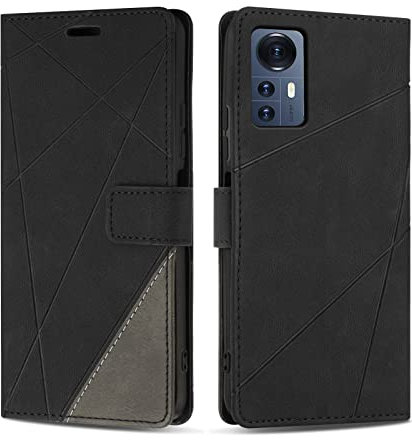 SONWO Etui Coque pour Xiaomi 12 Pro, Protection Housse en Cuir PU Portefeuille Livre pour Xiaomi 12 Pro, Emplacements Cartes, Noir