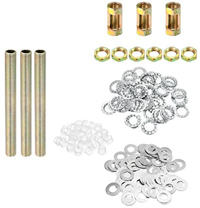 PATIKIL 1/8IP Filettatura 100mm (3,94) Lampada Tubo Kit con Blocco Dadi Rondelle, Fissaggi Assortimento Ferramenta per Lampadario Soffitto Luce Fai Da Te, Zinco Placcatura