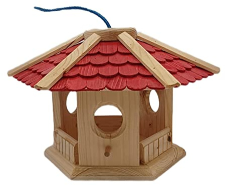 Logentu-Store24 Vogelhaus Vogelvilla Holz Futterstelle Vogelhäuschen Vogelfutterstelle M handgefertigt zum Aufhängen