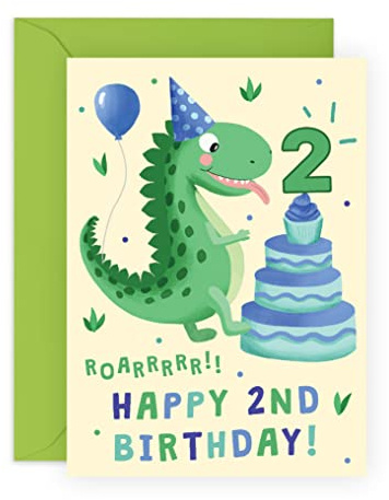 Central 23 Grandson 2nd Birthday Card Boy - Age Two - Dinosaur Birthday Card For Son Nephew - Second Bday Gifts For Him - Comes With Fun Stickers - Made In UK