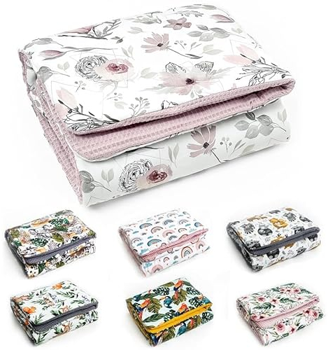 BABEES BABYDECKE 75x100 cm Kuscheldecke 100% Baumwolle, Baby Decke aus Waffelstoff mit Füllung, Waffelpique Frühling Sommer, Krabbeldecke Kinderwagendecke Geschenk Junge Mädchen ganzjärig (Blumen)