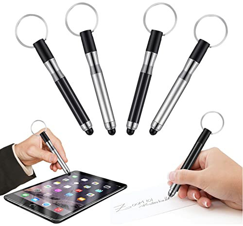 4PCS Mini Touch Screen Stylus Pen with Keyring - Portable Capacitive Ballpoint Pen for Screens with Keychain - Mini Handwriting Bullet Design