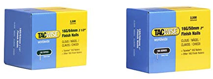 TACWISE 0301 Clous de Finition 16G/64 mm, Boîte de 2.500, Argent, 64 mm & 0298 Clous de Finition Galvanisés 16G/50 mm, Lot de 2500