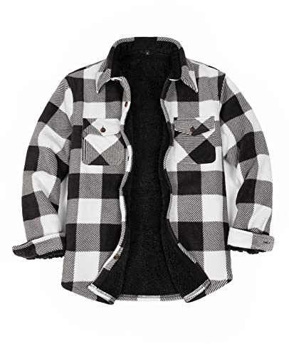 ZENTHACE - Camicia giacca da uomo in flanella foderata in caldo pile Sherpa, a quadri (interamente foderata in pile Sherpa), M