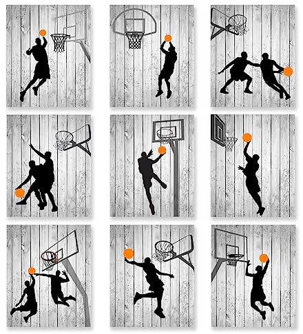 SUPERDANT 9PCS Basketball Bewegungs Wandkunstdrucke Ungerahmte Basketball Poster Dunk Konfrontation Basketball Raumdekoration Für Männer Kinder Teenager Basketballliebhaber Raumdekoration