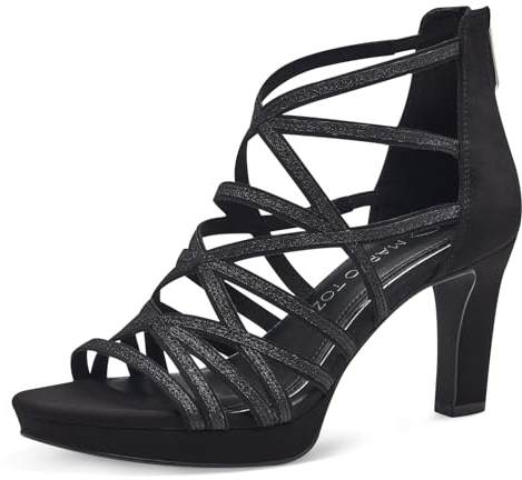 MARCO TOZZI Sandali Donna con Tacco Glitterati Vegani, Nero (Black Comb), 39 EU