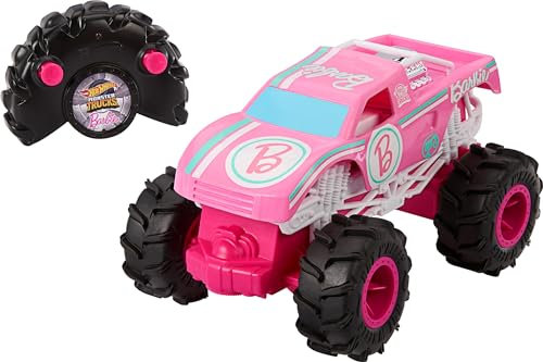 Hot Wheels RC Cars, Battery-Powered Remote-Control Barbie Monster Truck in 1:24 Scale, All-Terrain Tires, Full-Function Remote-Control Driving, HNV02