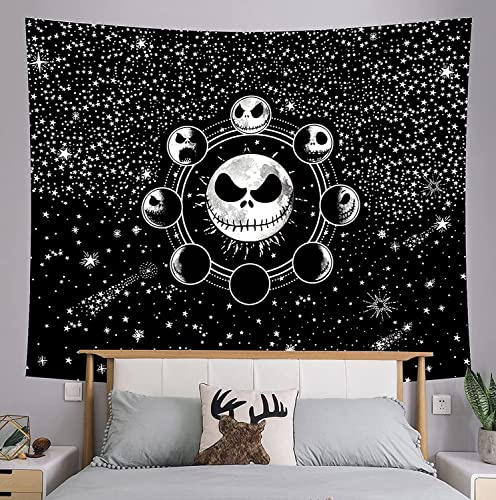 Nightmare Before Christmas Tapisserie (Größe:130.0 cmx 150.1 cm), schwarzer Stern-Wandteppich, Polyester-Material, maschinenwaschbar, geeignet für Wanddekoration in Schlafzimmern, Wohnzimmern,