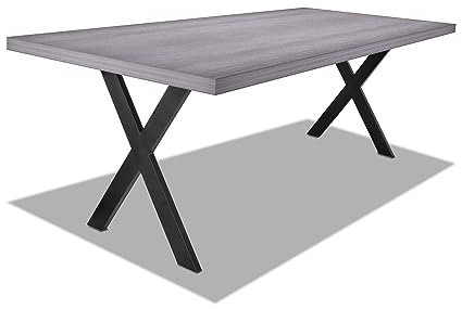 FRANKYSTAR Table à manger en bois et métal avec pieds X noirs - 160x90 cm