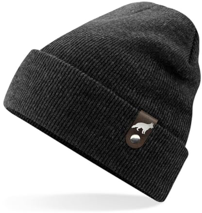 siviwonder Deutscher Schäferhund Mütze Patch Leder Gassi Beanie Strickmütze Warm Herren Damen Schäfer Farbe Charcoal