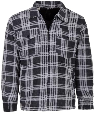 Henry Terre Holzfällerjacke Herren Hemdjacke Kapuze Arbeitsjacke Hemd Flanell Thermojacke Jacke Kariert Gefüttert, Farbe:schwarz, Größe:XXL
