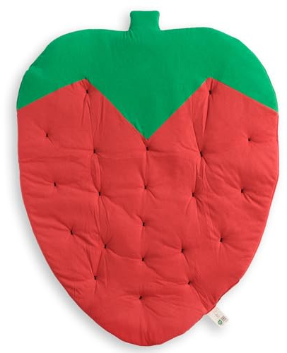 Little Dedi Baby Spielmatte, Wickelunterlage aus Baumwolle mit Fliessfüllung– OEKO-TEX 100 Klasse 1 zertifiziert, leicht, gepolstert 75x98 cm Erdbeere