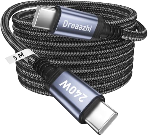 Dreaazhi Long 5M USB C to USB C Charging Cable, 240W,100W,60WType C Fast Charging Cable Braided for iPhone/MacBook Pro/Air, iPad Air/iPad Pro/iPad Mini 6/ Samsung Galaxy S22 S21 S20 Galaxy Tab etc