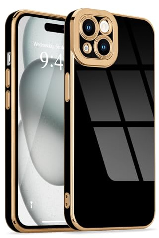 Lafunda for iphone 15 plus Case Luxury Bling Plating, Black | Full Camera Protection Soft TPU Bumper, for Women Gilrs Simple Slim Anti-Scratch Shockproof Protective Cover