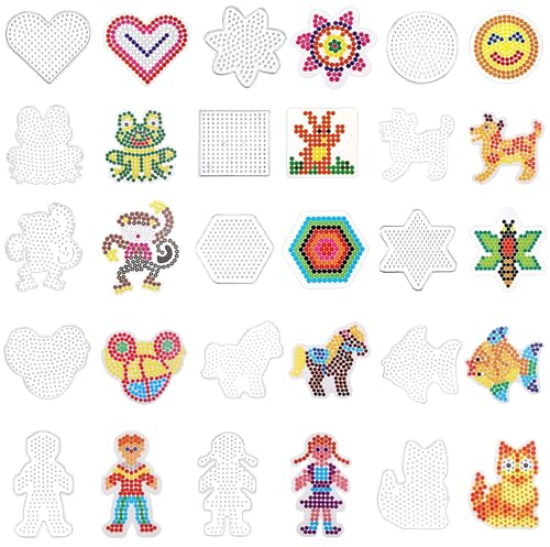 Ezydka Bügelperlen Platten Set 15 Stück Bügelperlen Vorlagen, Transparente Steckplatten Bügelperlen, Steckperlen Platten für Kinder Geschenk Jungs Mädchen, 15 Muster Basteln Handwerk