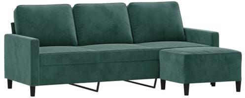 vidaXL Sofa 3 Sitzer, Couch mit Fußhocker, Liegesofa für Wohnzimmer, Polstersofa Sessel Relaxsofa Loungesofa Relaxcouch TV Sofa, Dunkelgrün Samt