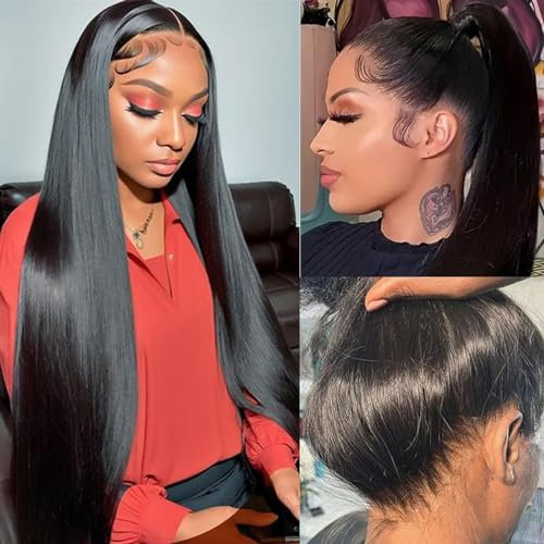 360 Lace front perruque cheveux humains cheveux raides sans colle HD transparent lace front perruque cheveux humains pré - peigné cheveux de bébé couleur naturelle 22 pouces