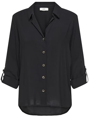 JDY Damen Bluse mit Hemdkragen locker geschnitten Langarm umgeschlagene Ärmelbündchen