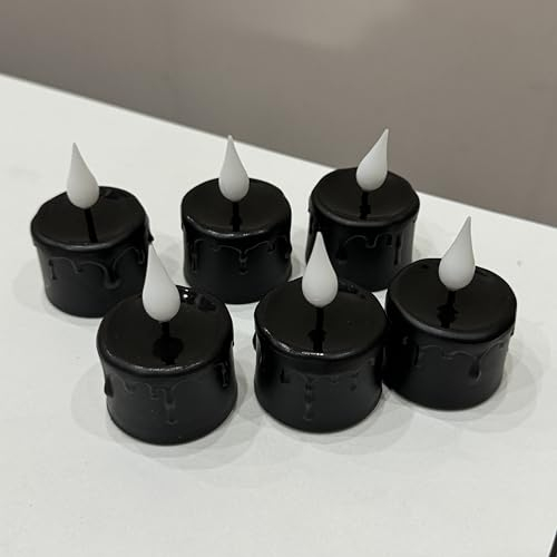 FREEPOWER 6er Schwarze LED Teelichter mit Timer (6-Stunden), Flackern Warmweißes Licht, Elektrische Wiederaufladbare Kerzen mit USB Kabel, Keine Fernbedienung, Halloween Weihnachten Deko, Ø4 x 5.5cm