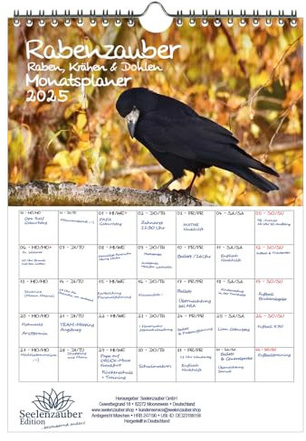 Rabenzauber Raben, Krähen und Dohlen Planer DIN A4 Kalender für 2025 - Seelenzauber