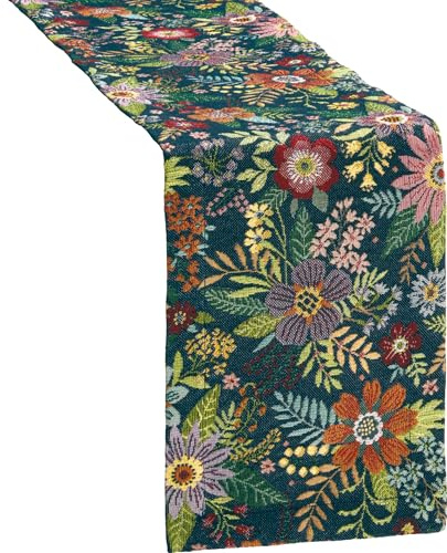 Erwin Müller Tischband Blumen Jacquard blau-bunt Größe 20x160 cm