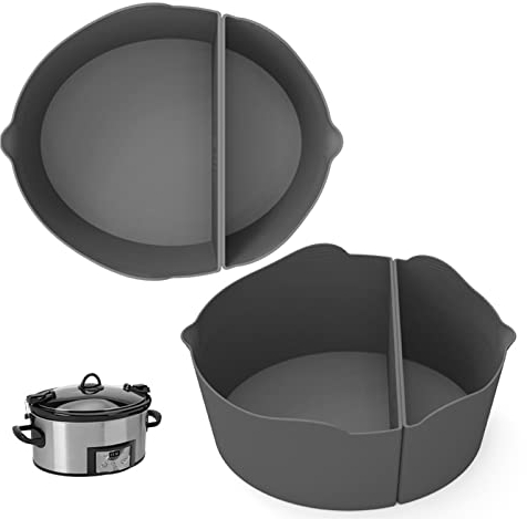 2 in 1 Silicone Slow Cooker Liners,Slow Cooker Divider Allows Cooking Two Different Meals at Once Time Reusable Divider Insert (Gary)