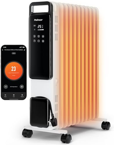 Pro Breeze 2500W Ölradiator mit 11 Lamellen, Smart Heizung elektrisch - Ölradiator energiesparend, 3 Heizstufen, Einstellbares Thermostat, WLAN, 24h Timer, Touch Display & Sicherheitsabschaltfunktion