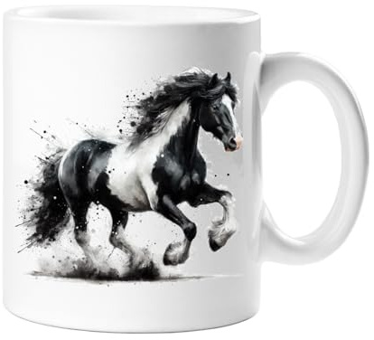 Stag Gallery Black & White Cob Horse Watercolour Splash Effect Gift 10oz Ceramic Mug Artistic Colourful Coffee Tee