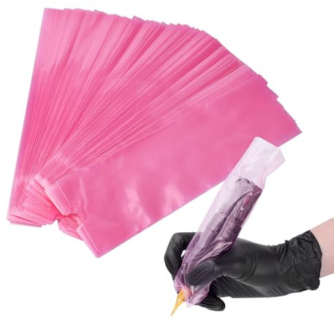 ATOMUS 200pcs Rosa 7.8 * 2.6in Einweg Tattoo Stift Maschine Tasche, Passend für 41.4-41.5mm Durchmesser Tattoo Stift Maschine, Staub- und Wasserdicht, Schwarz/Pink