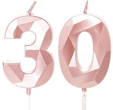 30th Birthday Candles, Rose Gold Number 30 Happy Birthday Candles, Her Women Cake Topper Decorations for 30 Year Old Birthday Party Wedding Anniversary Celebration Supply Rose Gold