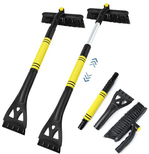 JOLIGAEA Auto Eiskratzer, Auto Schneebürste Eiskratzer 3 in 1, 64-80cm Ausziehbarer Abnehmbarer Eisschaber mit 360 ° Rotierender Bürstenkopf, Schneebürste Eiskratzer für Windschutzscheibe, Fenster