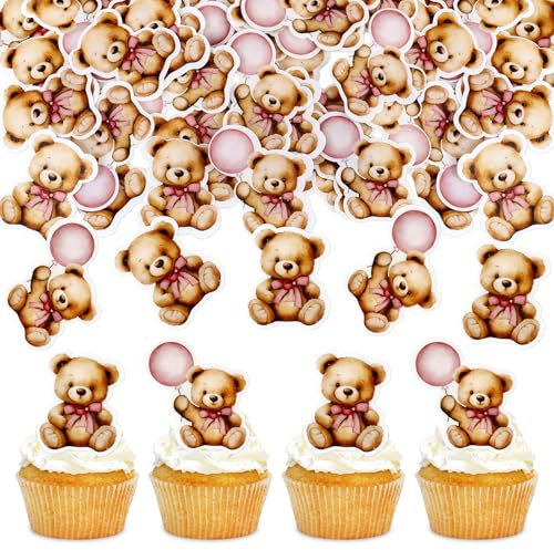 Blumomon 40 Stück Essbare Kuchen Dekoration Bär Cupcake Topper Mädchen Geburtstag Party Dekoration Partei zur Offenlegung von Geschlechtern Party Dekoration