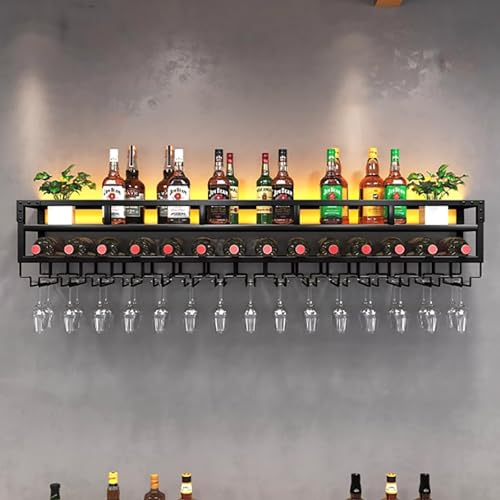 Schwebender Flaschenhalter aus Eisen mit LED-Lichtleiste, multifunktionaler Organizer für Hausbar und Esszimmer (Farboptionen)