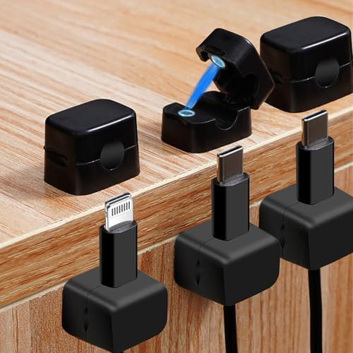 6 Pcs Magnetic Cable Clips, Charging Cable Holder Strong Adhesive Desk Cable Organiser Hide Phone Charging Cable Keeper Cable Tidy Clips Wire Magnetic Cord Keeper for Office Desk Home