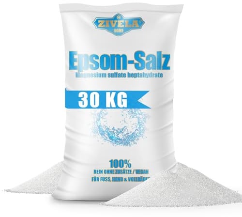 Epsom Sal de baño de 30 kg, 30 g, sal de Epsom, sulfato de magnesio, calidad farmacéutica, 100% pura, sal natural (25 kg + 5 kg)