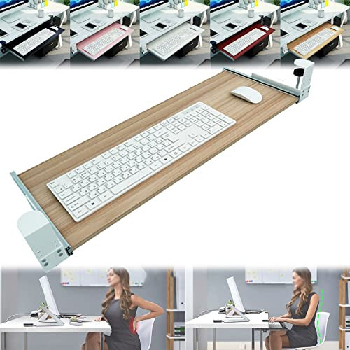 5 Colors Wooden Keyboard Tray Under Desk Slide-Out Keyboard Drawers Platforms - Install Without Drilling - For Home/Office/Club Computer Desk Extender Keyboard Shelf (Black 75x30cm(30x12Inch))