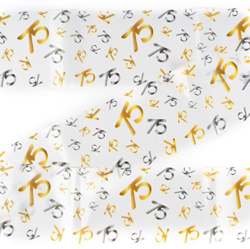 75 Geburtstag Deko Absperrband silber/gold - Originelle 75. Geburtstagsdeko für einen gelungenen 75 Geburtstag Mann oder Frau - Tiwoca