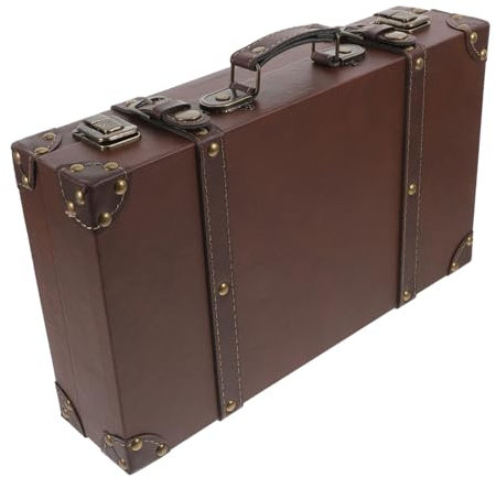 VOSAREA Vintage Lederkoffer 34 x 21 x 8 cm Klassik Lederkoffer mit Gurten PU Leder Koffer Dekokoffer für Reise, Geburtstag, Hochzeiten, Hauserwärmung