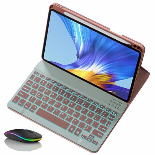 JZCZMCE Funda con Teclado para Huawei MatePad Air 12 (2024), Contiene Ñ, Teclado Retroiluminación Inalámbrico Desmontable Magnético con Ratón Bluetooth,Rosado