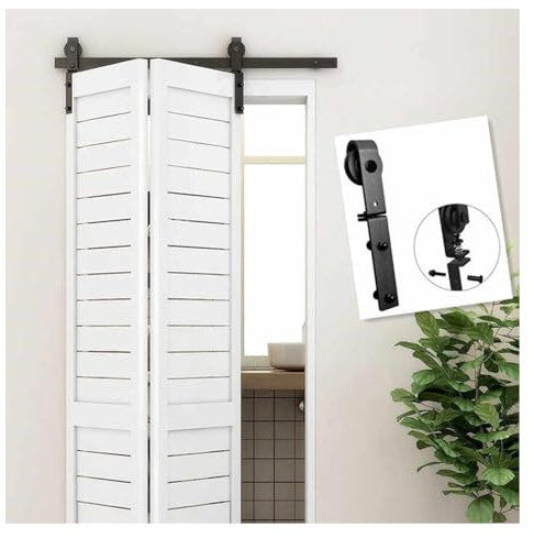Kit Porta Scorrevole For Fienile, Ferramenta For Armadio Con Porta Scorrevole Pieghevole For Fienile, Uso Interno/esterno, Guida For Pavimento Regolabile, For Porta Pieghevole, Porta Interna(49.2 Tra